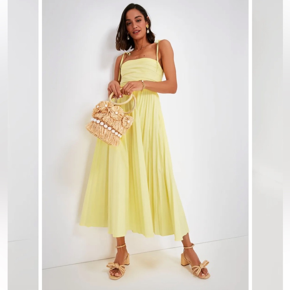 LIKE NEW Jonathan Simkhai LIMONCELLO CAROLINE COTTON POPLIN PLEATED MIDI DRESS - Picture 2 of 9